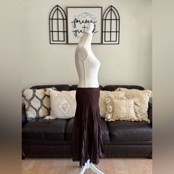 Harold’s Brown Lace Trim Tiered Midi Skirt Size 8 Classic Hippie Whimsical - Picture 8 of 10